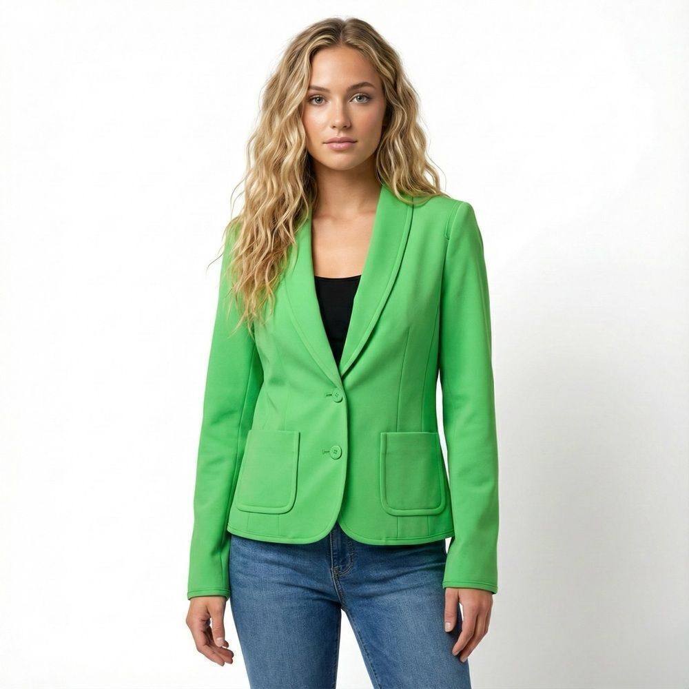 Trina Turk 4 Tailored Blazer Lime Green Double Button Notch Lapel Stretch Career